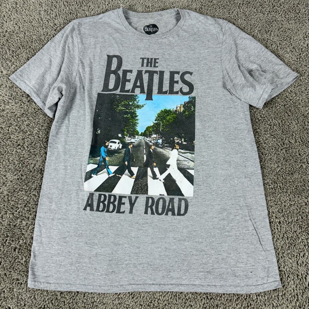 The Beatles Shirt Mens Medium gray Black Abby Road Print Short Sleeve Apple Corp